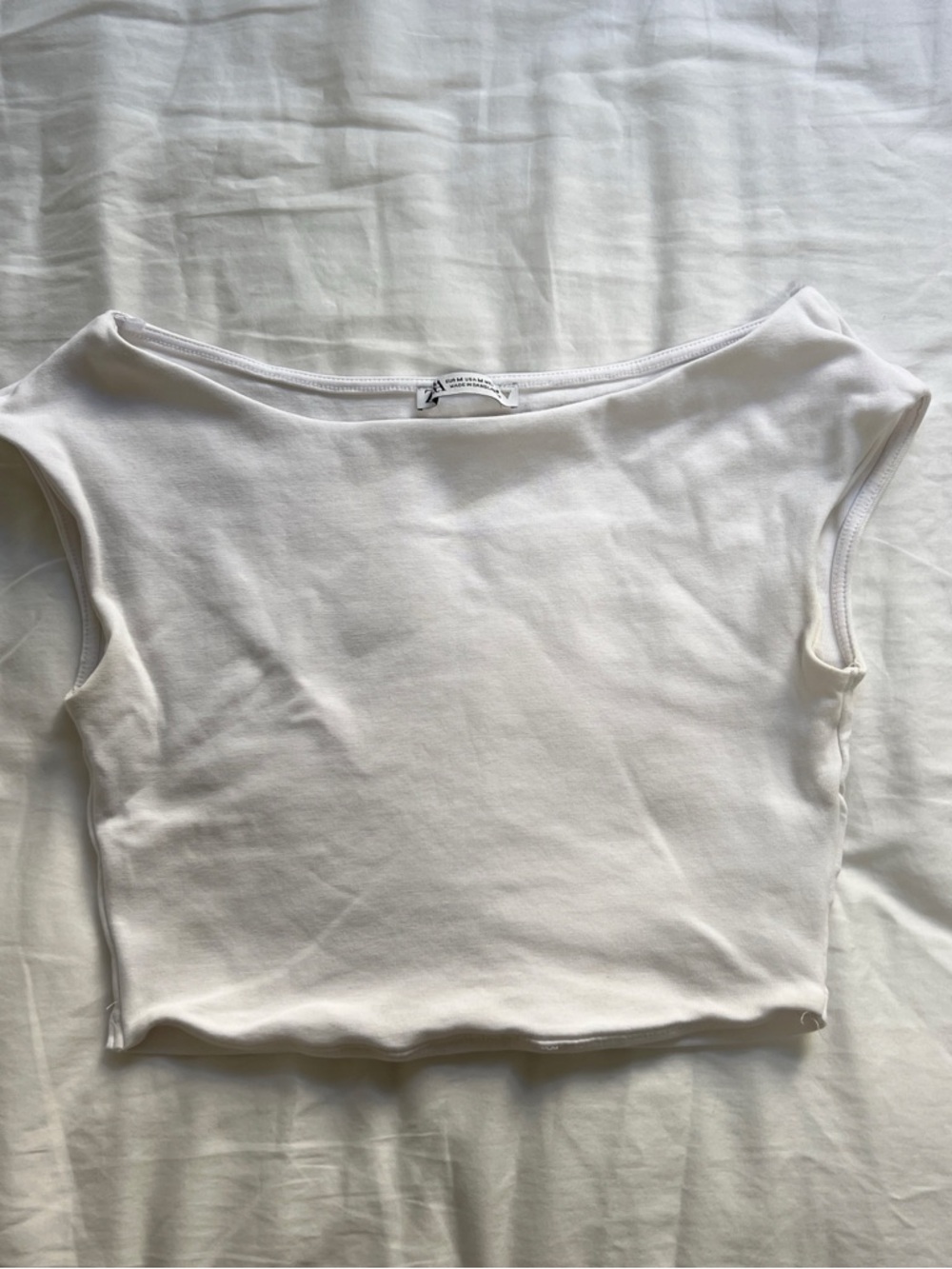 Zara White Boatneck Cropped Top